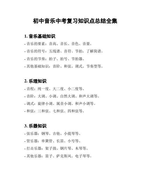 初中音乐中考复习知识点总结全集