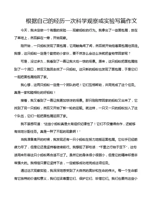 根据自己的经历一次科学观察或实验写篇作文