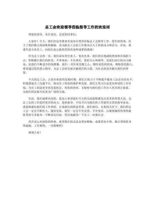 总工会欢迎领导莅临指导工作的欢迎词