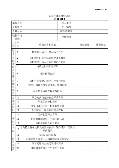 施工升降机月检记录