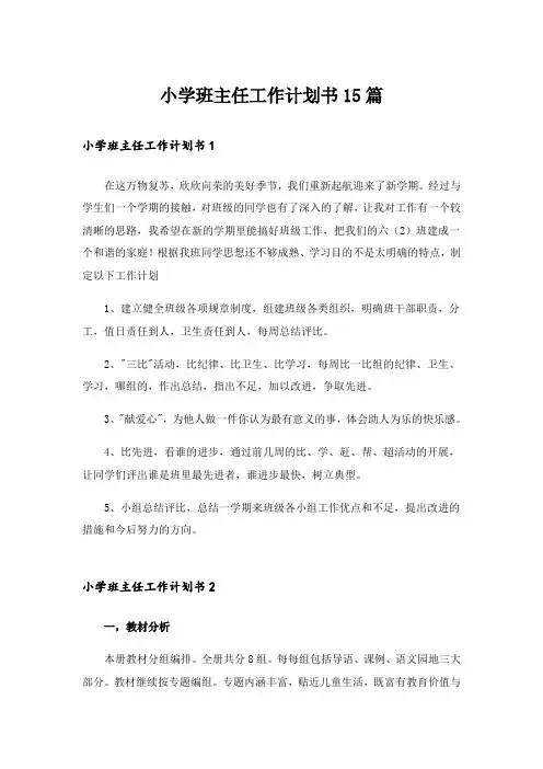 小学班主任工作计划书15篇