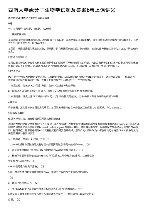 西南大学级分子生物学试题及答案b卷上课讲义