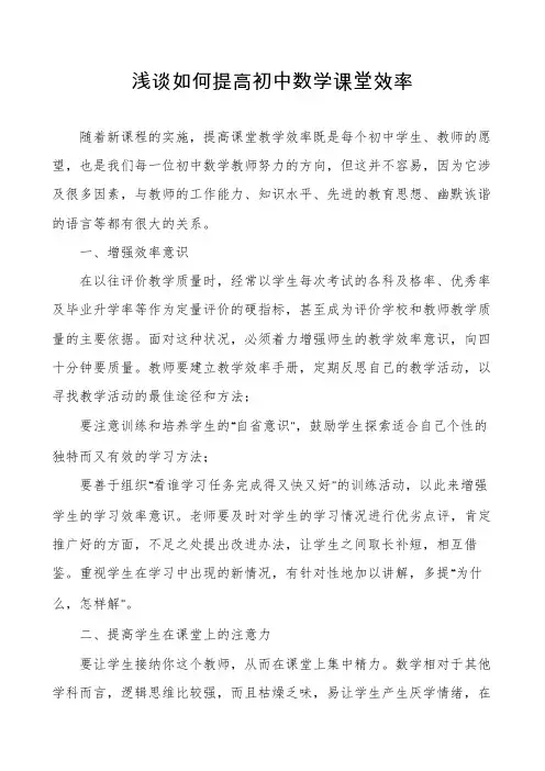 浅谈如何提高初中数学课堂效率