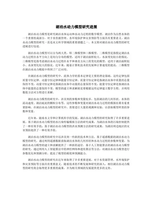 湖泊水动力模型研究进展