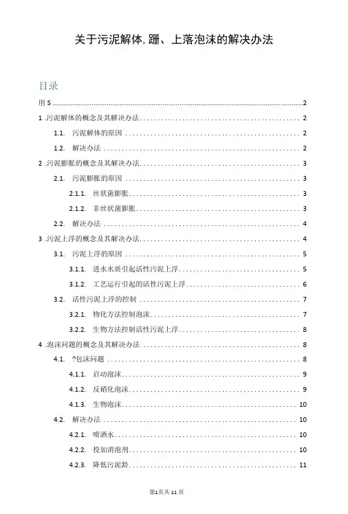 关于污泥解体、膨胀、上浮、泡沫的解决办法