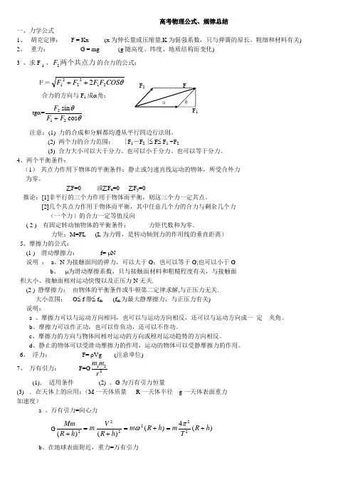高考物理公式、规律归纳总结