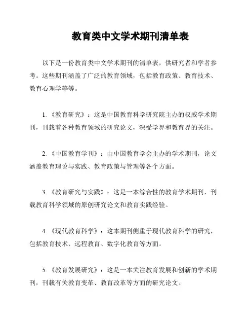 教育类中文学术期刊清单表