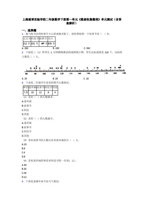 上海建青实验学校二年级数学下册第一单元《数据收集整理》单元测试(含答案解析)