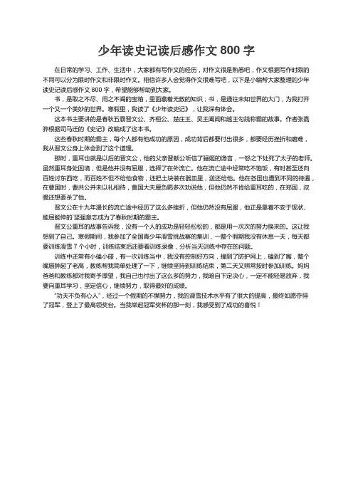 少年读史记读后感作文800字