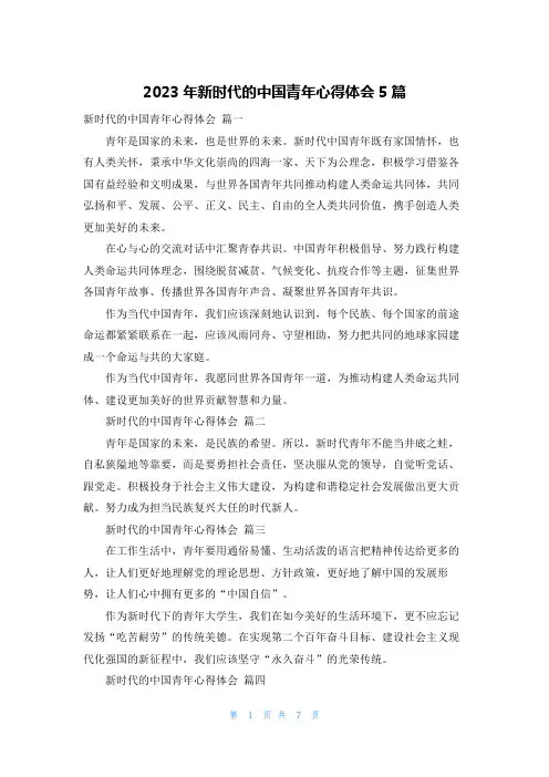2023年新时代的中国青年心得体会5篇