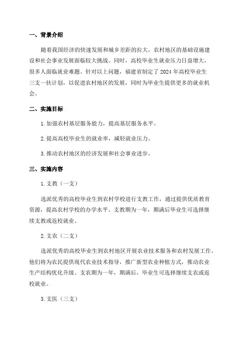福建省2024年高校毕业生三支一扶计划实施方案