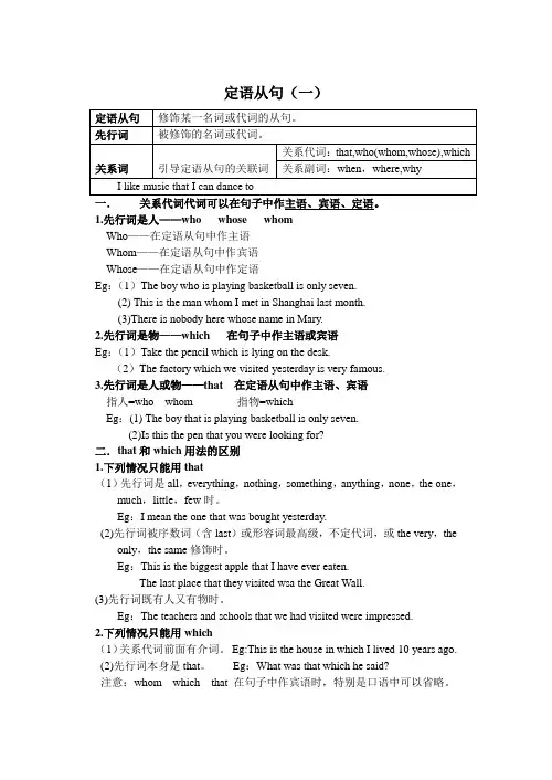 初中定语从句一(关系代词)