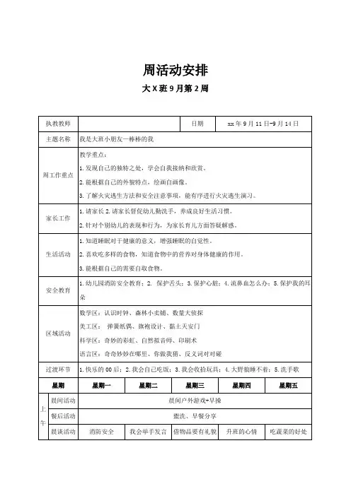 大班9月第2周周计划_计划总结_大班_文档