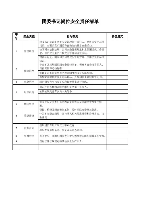 团委书记岗位安全责任清单