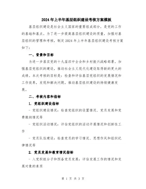 2024年上半年基层组织建设考核方案模板