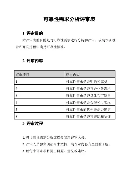 可靠性需求分析评审表