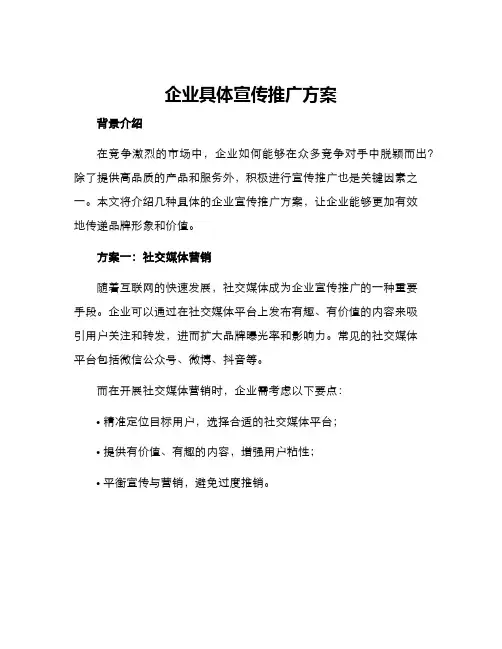 企业具体宣传推广方案