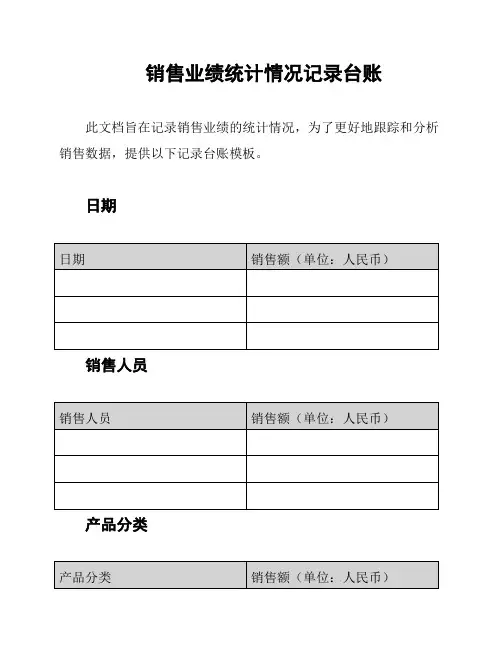 销售业绩统计情况记录台账