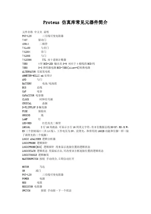 Proteus 仿真库常见元器件简介