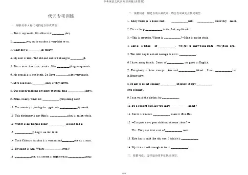 中考英语之代词专项训练(含答案)