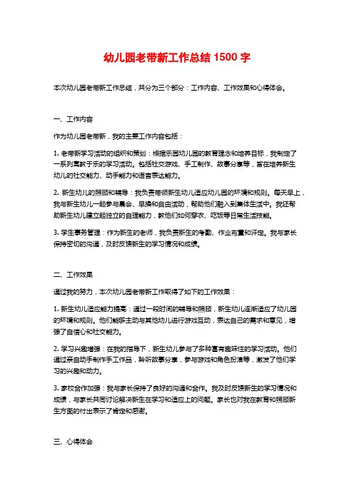 幼儿园老带新工作总结