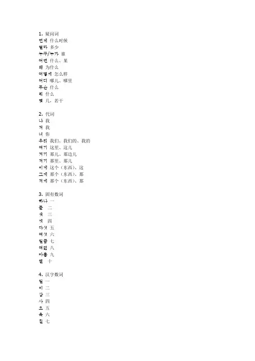 常用的韩语词语