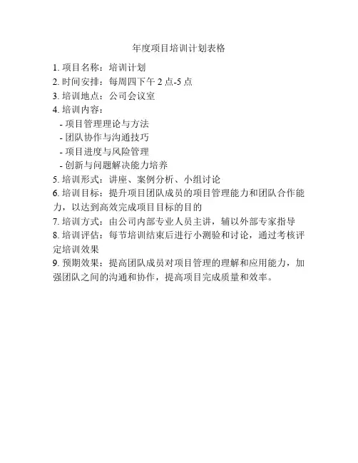 年度项目培训计划表格