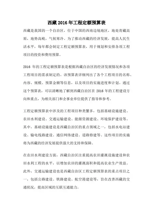 西藏2016年工程定额预算表