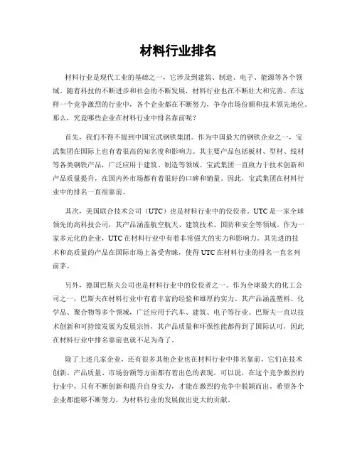 材料行业排名