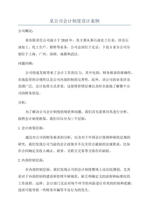 某公司会计制度设计案例