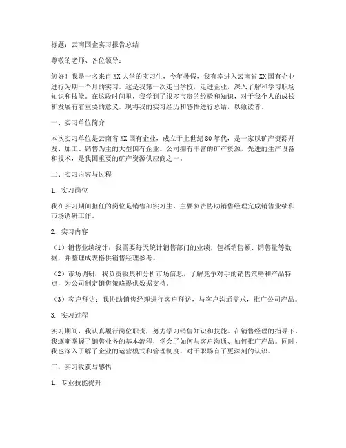 云南国企实习报告总结