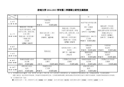 济南大学2012015学年第二学期硕士研究生课程表