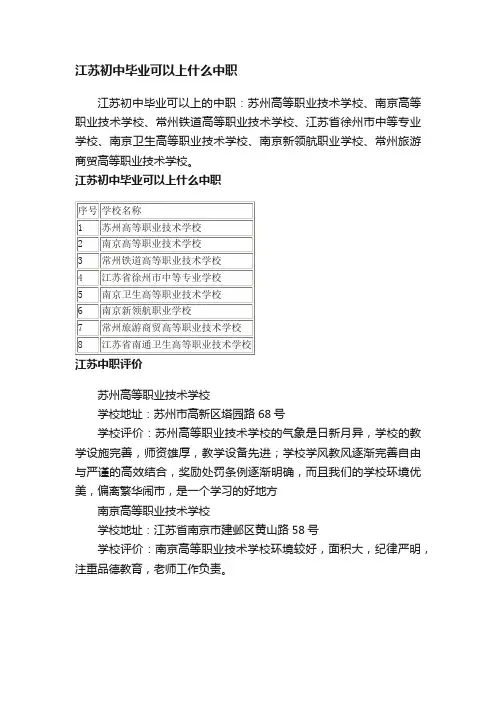 江苏初中毕业可以上什么中职
