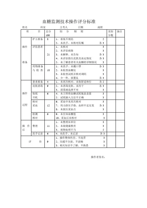 血糖监测评分标准