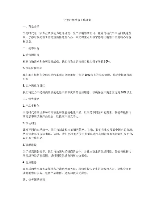 宁德时代销售工作计划