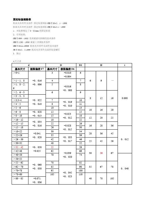 固定钻套国标规格表