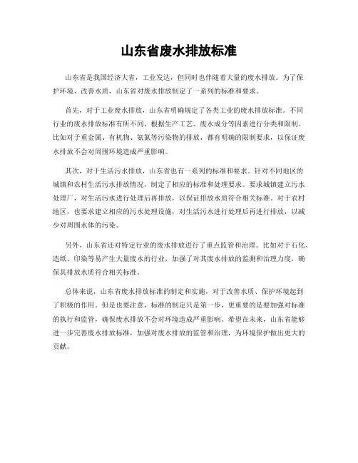 山东省废水排放标准