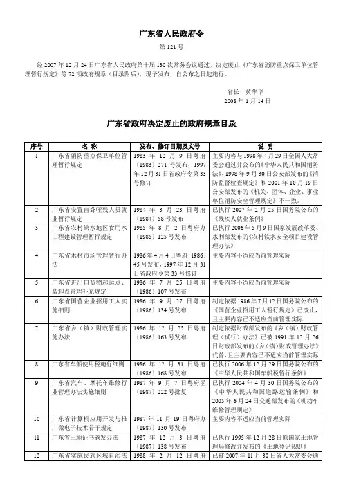 广东省政府决定废止的政府规章目录2008