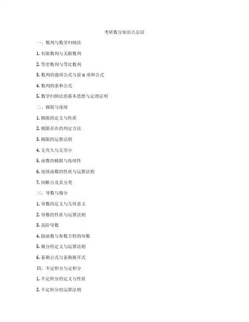 考研数分知识点总结