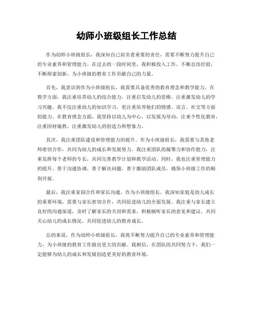 幼师小班级组长工作总结