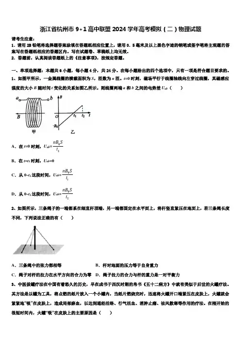 浙江省杭州市9+1高中联盟2024学年高考模拟(二)物理试题