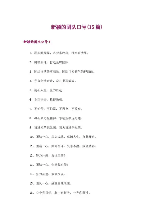 2024年新颖的团队口号(15篇)