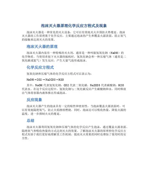 泡沫灭火器原理化学反应方程式及现象