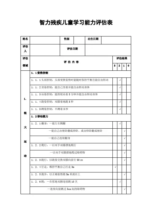 智力残疾儿童学习能力评估表