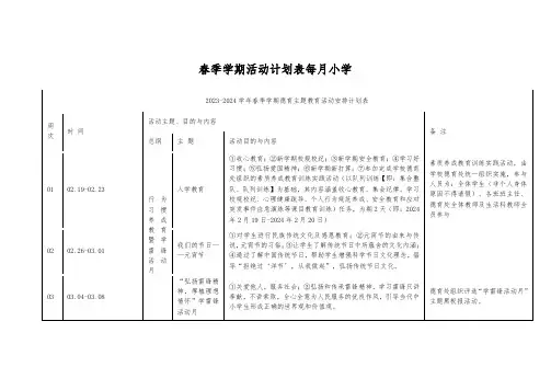 春季学期活动计划表每月小学