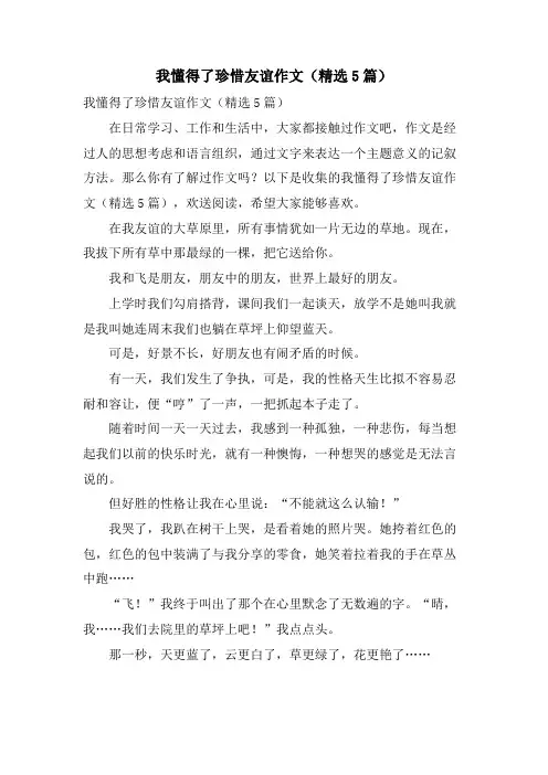 我懂得了珍惜友谊作文(5篇)
