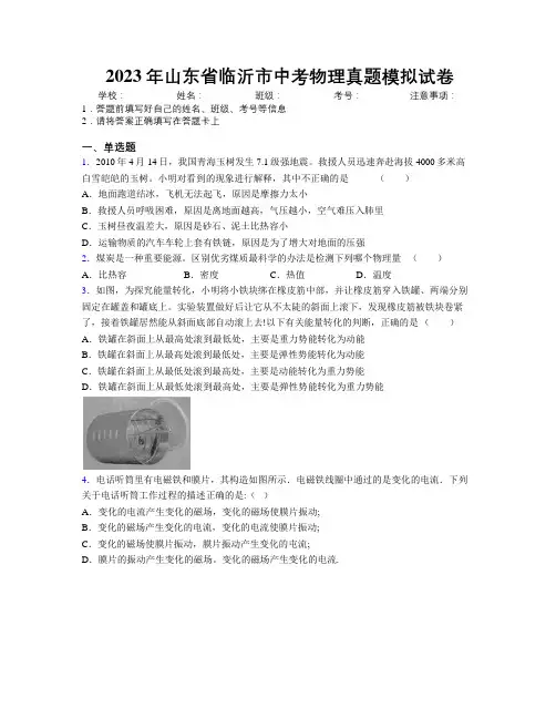 2023年山东省临沂市中考物理真题模拟试卷及解析