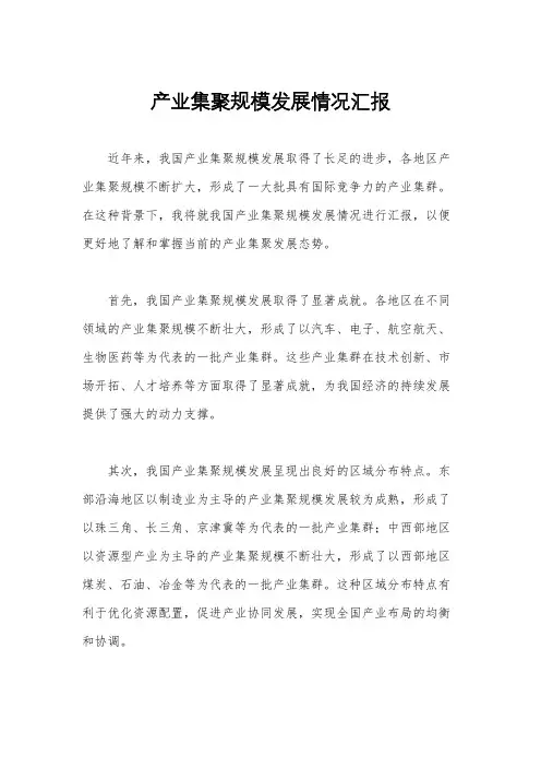 产业集聚规模发展情况汇报