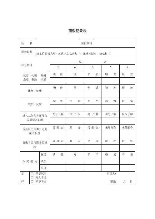 面谈记录表word模板