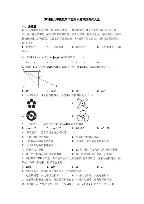 苏科版八年级数学下册期中复习知识点大全